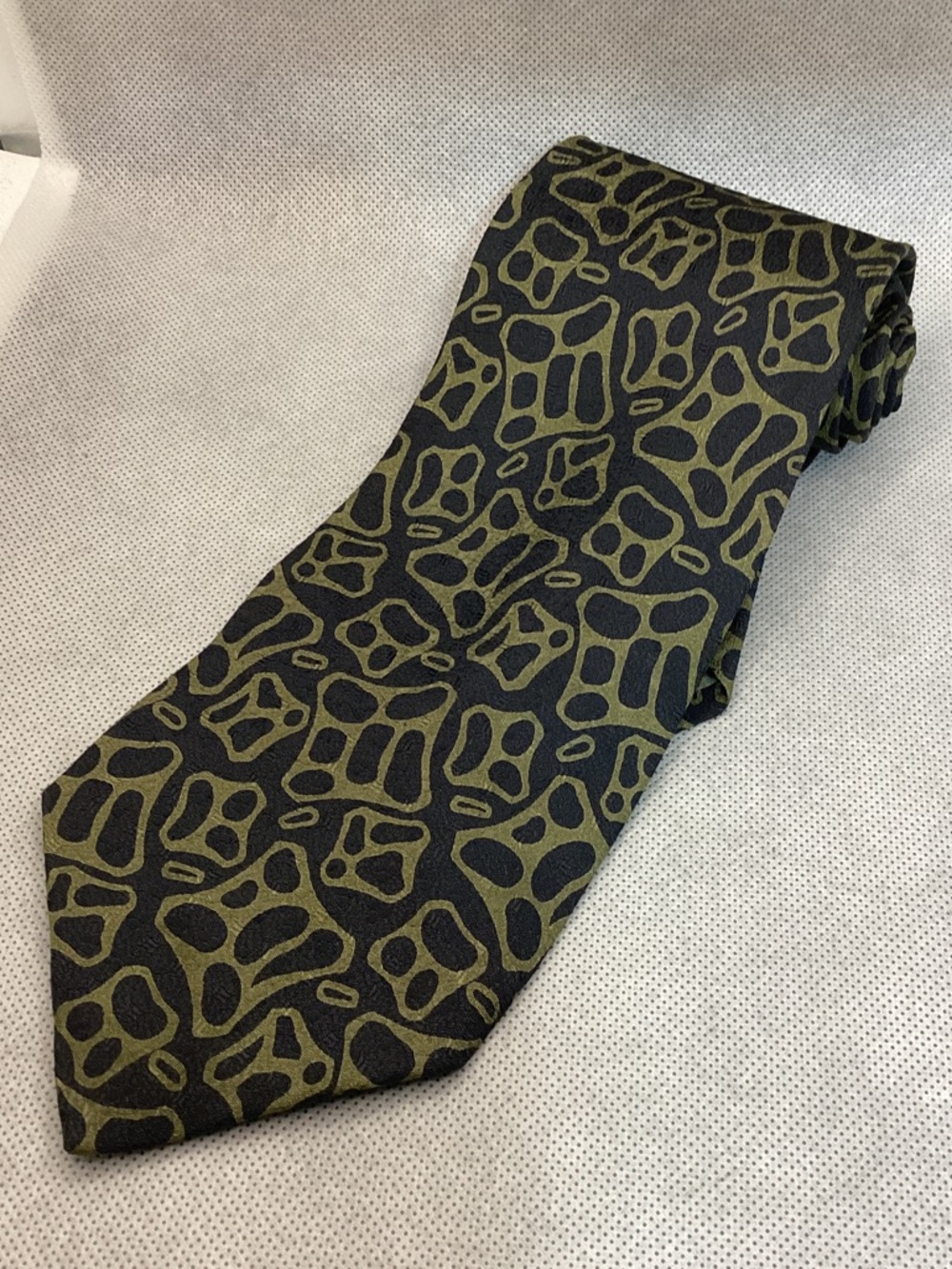 Giorgio Armani Olive Green and Black Abstract Pattern Silk Tie